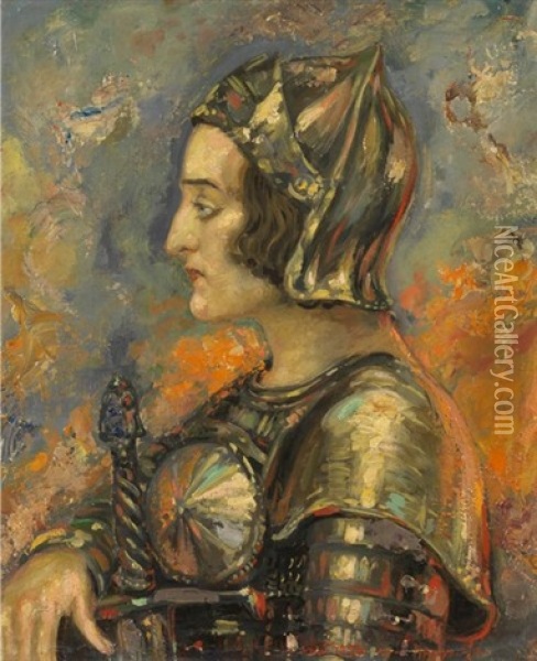 Jeanne D'arc En Armure Oil Painting - Henry de Groux
