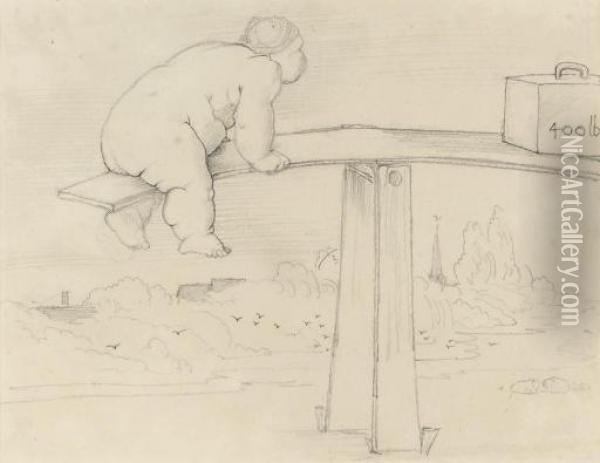 A Large Child On A See-saw Oil Painting - Sir Edward Coley Burne-Jones