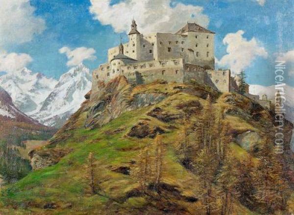 Schloss Tarasp. Oil Painting - Antonio De Grada
