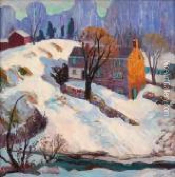 Houses In Winter Oil Painting - Fern Isabel Coppedge