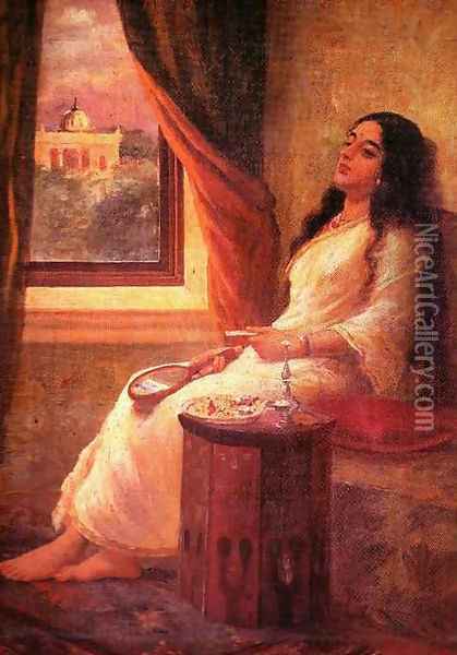 In Contemplation Oil Painting - Raja Ravi Varma