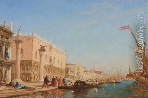 People On The Pier Near The Doges' Palace, Venice Oil Painting - Felix Ziem