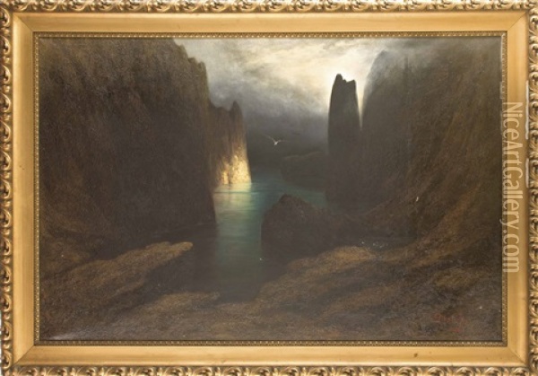 Steilkuste Auf Capri Im Mondschein Oil Painting - Karl Wilhelm Diefenbach