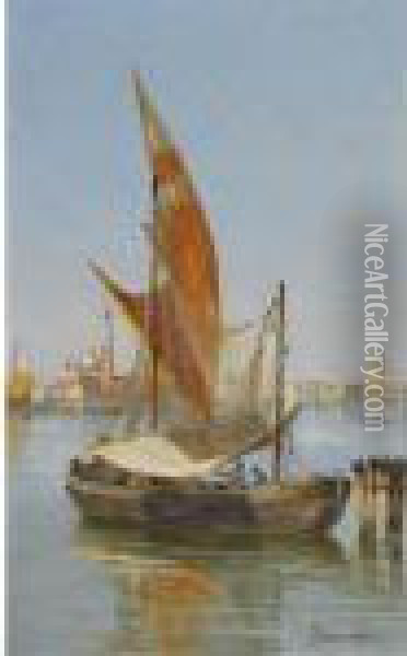 Fishing Boats In The Lagoon, Venice Oil Painting - Antonietta Brandeis