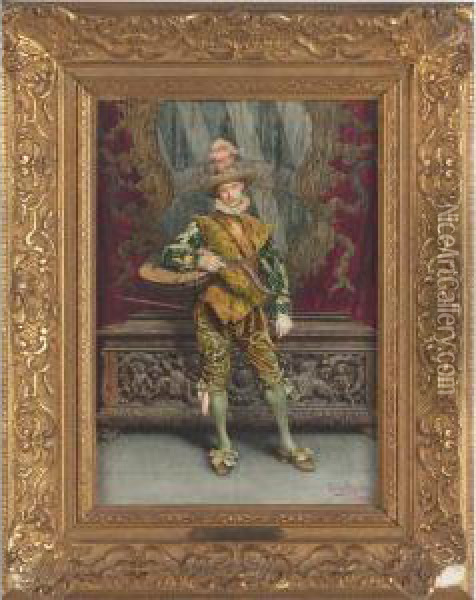 Man With Lute Oil Painting - Guiseppe Signorini