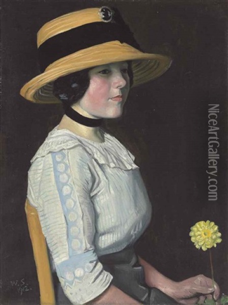 The Straw Hat Oil Painting - William Strang