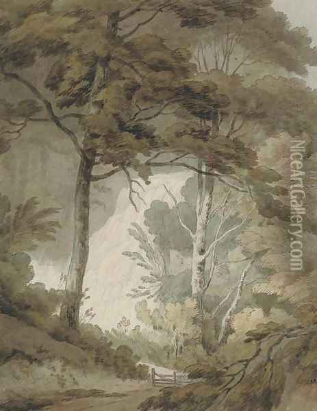 The lower part of Corra Lynn, one of the Falls of the Clyde, Lanarkshire Oil Painting - John White Abbott