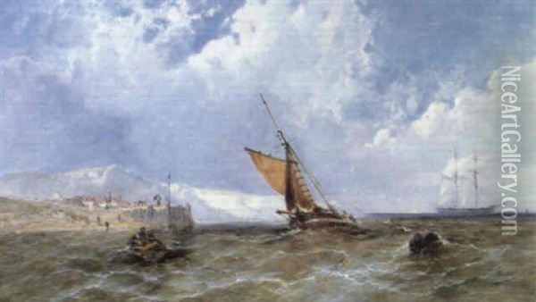 Shipping Off A Coastline Oil Painting - James E. Meadows