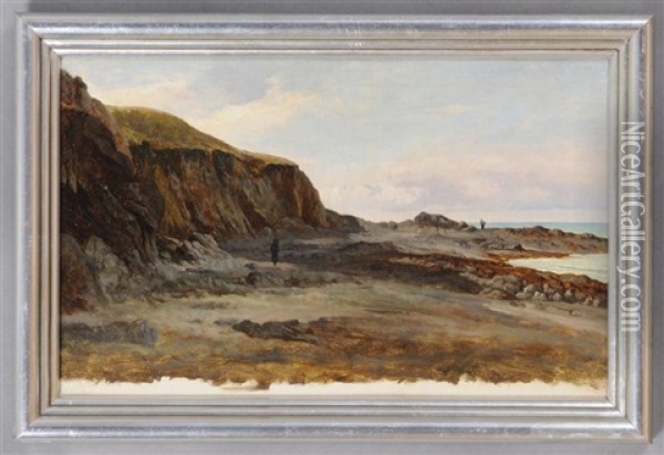 View Of The Coast Of Normandy, With Two Figures Oil Painting - Romain Etienne Gabriel Prieur