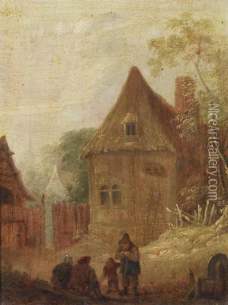 Peasants Resting On A Track By A Farm Oil Painting - David The Younger Teniers