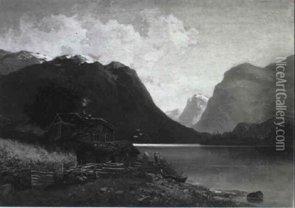 Fjordlandskap Oil Painting - Josephina Holmlund
