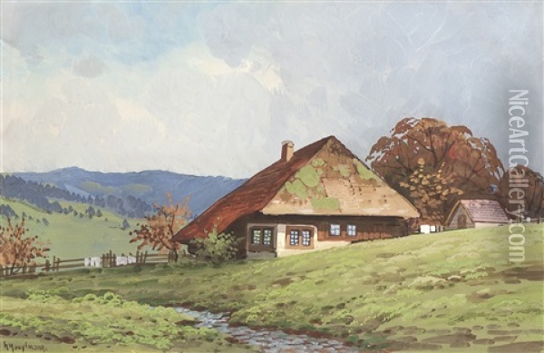 Schwarzwaldhof In Sommerlicher Landschaft Oil Painting - Karl Hauptmann