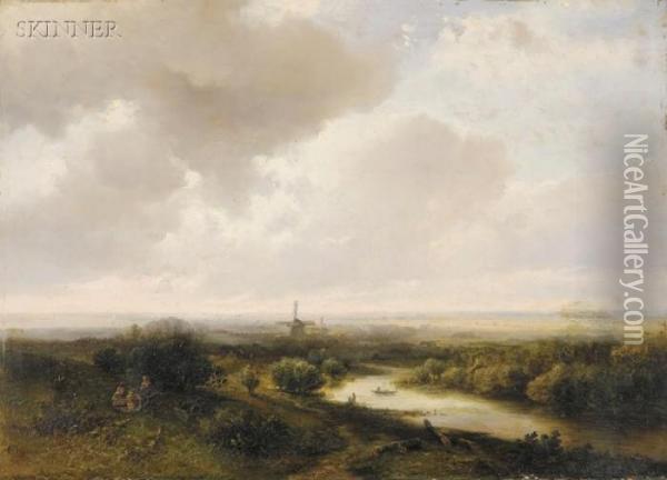 A Picnic Overlooking The River Oil Painting - Pieter Lodewijk Francisco Kluyver
