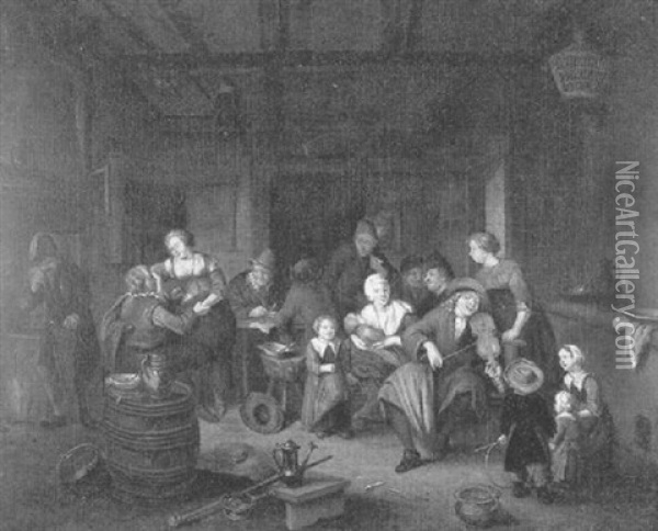 Peasants In An Interior Oil Painting - Richard Brakenburg