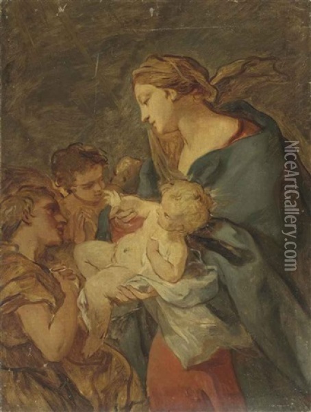 The Virgin And Child With Attending Angels Oil Painting - Charles Joseph Natoire