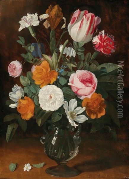 A Still Life Of Roses Oil Painting - Jan Philip van Thielen