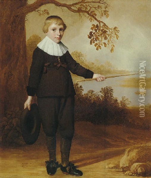 Portrait Of A Seven-year-old Boy In A River Landscape Oil Painting - Jan Daemen Cool