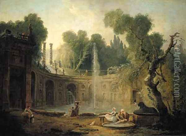 The Teatro delle Acque in the garden of the Villa Aldobrandini Oil Painting - Hubert Robert