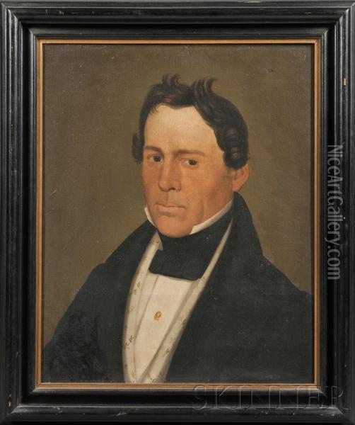 Portrait Of A Gentleman. Oil Painting - Ethan Allen Greenwood