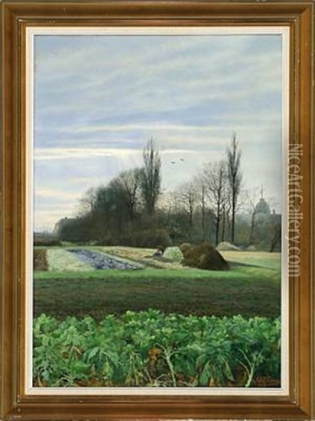 Et Gartneri. November Oil Painting - Adolf Alfred Larsen