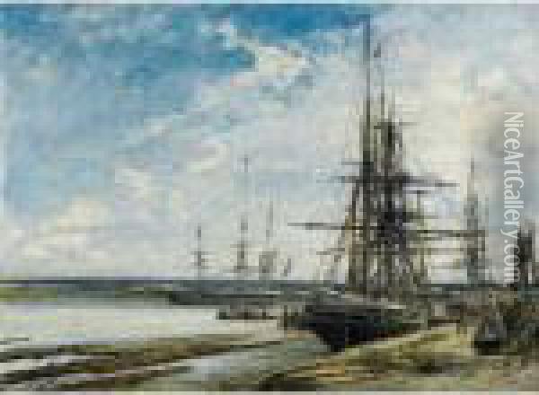 Bassin De Mouillage Sur La Meuse, Environs De Rotterdam Oil Painting - Johan Barthold Jongkind