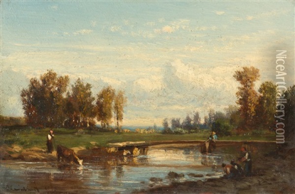 Am Flussufer Oil Painting - Emile Charles Lambinet