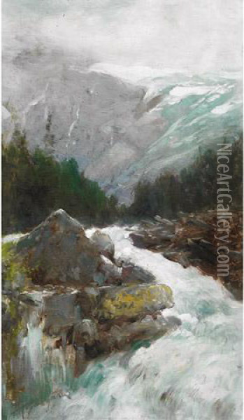 Cascade Near The Glacier Oil Painting - Frederic Marlett Bell-Smith