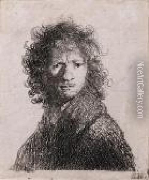 Self Portrait, Frowning: Bust (bartsch, Hollstein 10) Oil Painting - Rembrandt Van Rijn