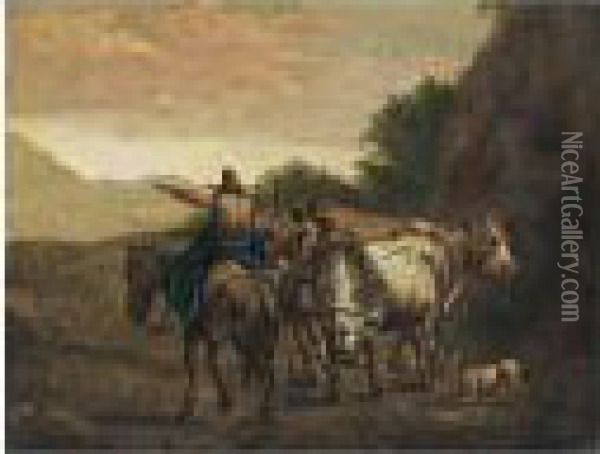 Travellers On A Path Oil Painting - Nicolaes Berchem