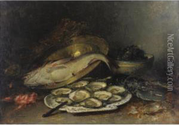 Property From A Private Collection, New York
 

 
 
 

 
 Still Life With Oysters, Salmon And Shrimp Oil Painting - Guillaume-Romain Fouace