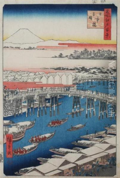 Nihonbashi Yukibare Oil Painting - Utagawa or Ando Hiroshige