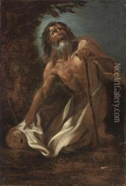 A Hermit Saint With A Tau-cross Oil Painting - Giacinto Brandi