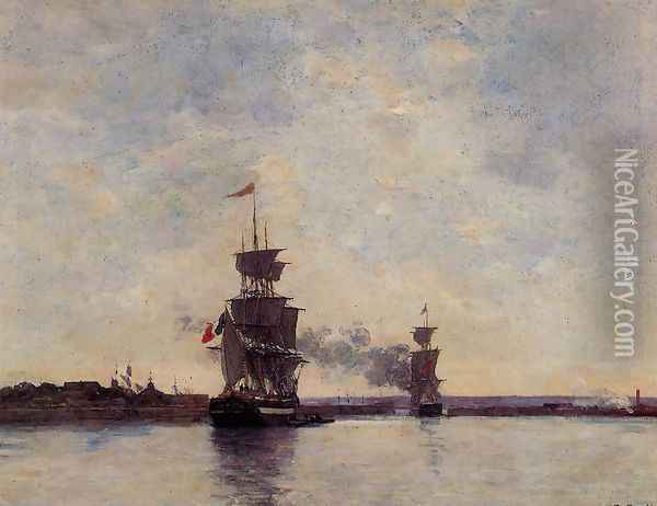 Sailing Ships Entering Port Oil Painting - Eugene Boudin