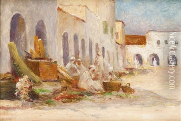 Minaret Dans Un Village Du Sud Tunisien Oil Painting - Eugene Jules Delahogue