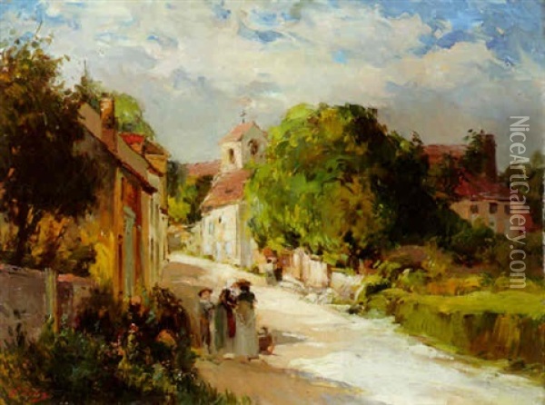 Paysage Avec Village Et Promeneurs Oil Painting - Alexandre Pau de Saint Martin