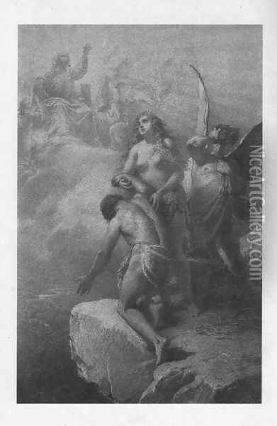 Illustration to Imre Madachs The Tragedy of Man- Outside the Paradise Scene 15 1887 Oil Painting - Mihaly von Zichy