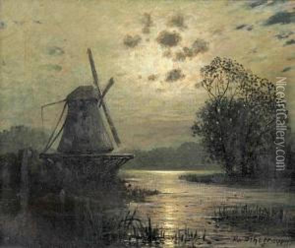 Windmill In A Meadow Oil Painting - Moyses or Moses Matheusz. van Uyttenbroeck