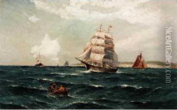 Sailing Off The Coast Oil Painting - Thomas Jacques Somerscales