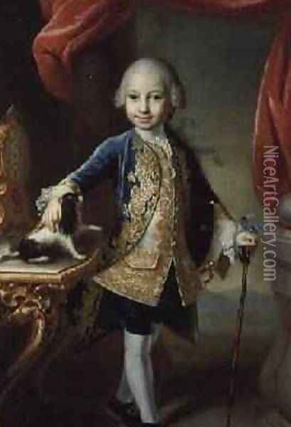 Portrait of a Boy with Pet Spaniel Oil Painting - Martin II Mytens or Meytens