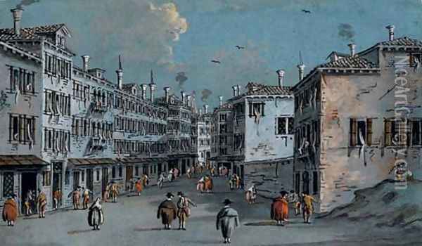 Vue d'une rue à Venise avec de multiples personnages Oil Painting - Giacomo Guardi