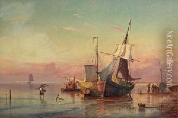 Seascape. Signed W. Fauerholdt 1866 Oil Painting - Viggo Fauerholdt