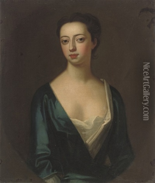 Portrait Of A Lady (elizabeth Greville, Lady Guilford?) In A Blue Dress Oil Painting - Enoch Seeman