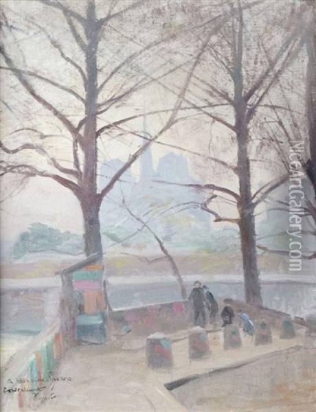 Paris, Les Quais De Seine Et Notre Dame Oil Painting - Henri Vignet