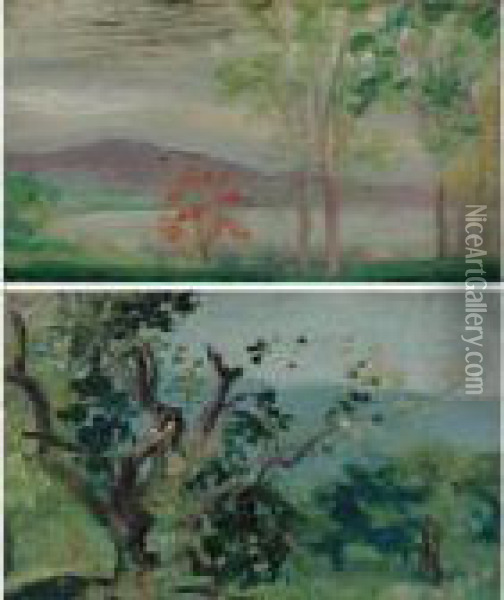 Old Apple Orchard And Rockland Landscape: A Pair Of Paintings Oil Painting - Arthur Bowen Davies