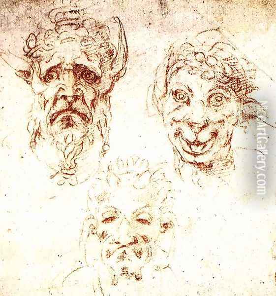 Studies of Grotesques Oil Painting - Michelangelo Buonarroti