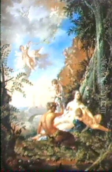 Venere E Amorini Presso Una Fontana Oil Painting - Jean Raoux