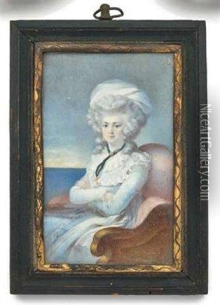 Portrait De Femme A Mi-corps, De Trois-quarts, En Robe Gris-bleu Oil Painting - Maria Hadfield Cosway