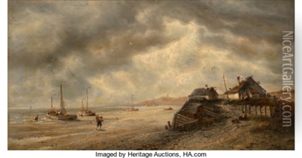 Fisherfolk Along The Shore Oil Painting - Francois-Etienne Musin
