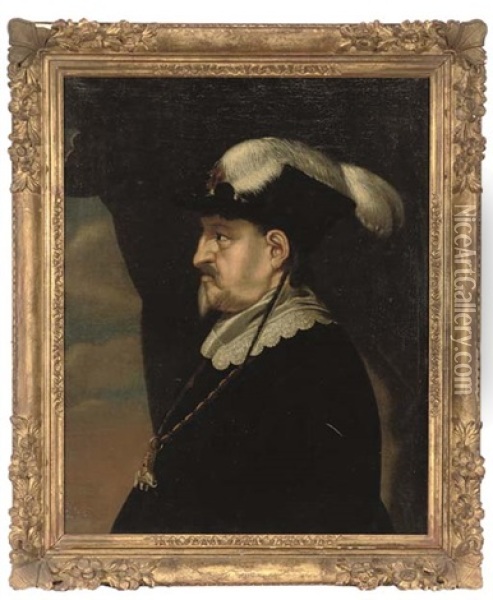 Portrait Of King Christian Iv Of Denmark Oil Painting - Karel van Mander III