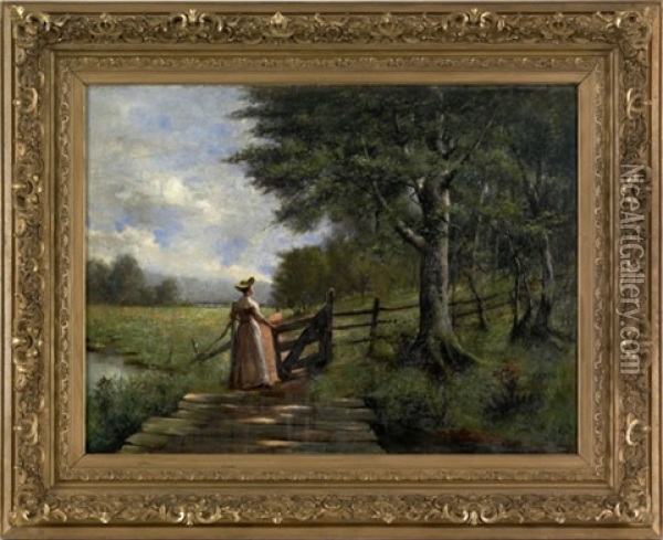 Wooded Landscape With A Woman Oil Painting - Emile Meyer